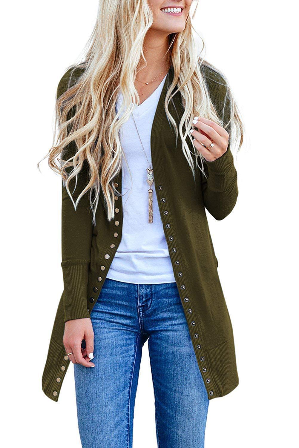 Autumn Winter Womens Sweater New Sweater Womens Solid Color Autumn Winter Button Long Cardigan