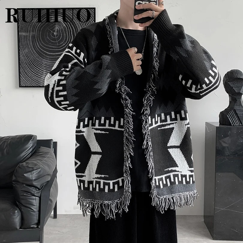 Striped Wool Cardigan Men Clothing Korean Fashion Mens Sweater Coats 2XL Arrivals 240809