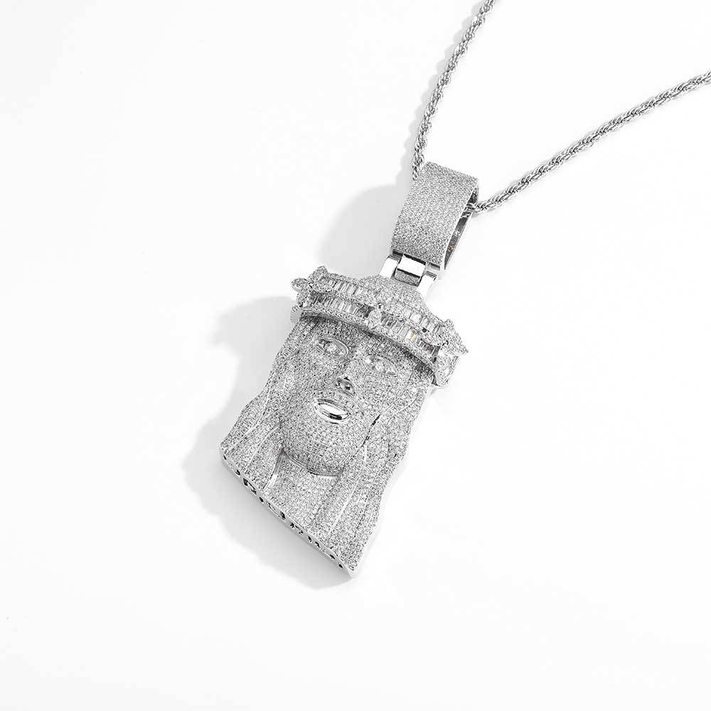 Hip Hop Jesus Face Pendant Necklace T Square Zircon 18k Real Gold Plated Mens Jewelry