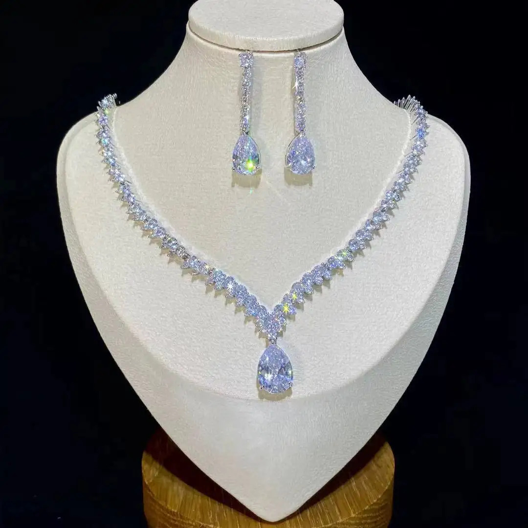 ASNORA Classic Water Drop Pendant Crystal Necklace For Women Cubic Zirconia Bridal Wedding 2 Piece Jewelry Set X0178 240805