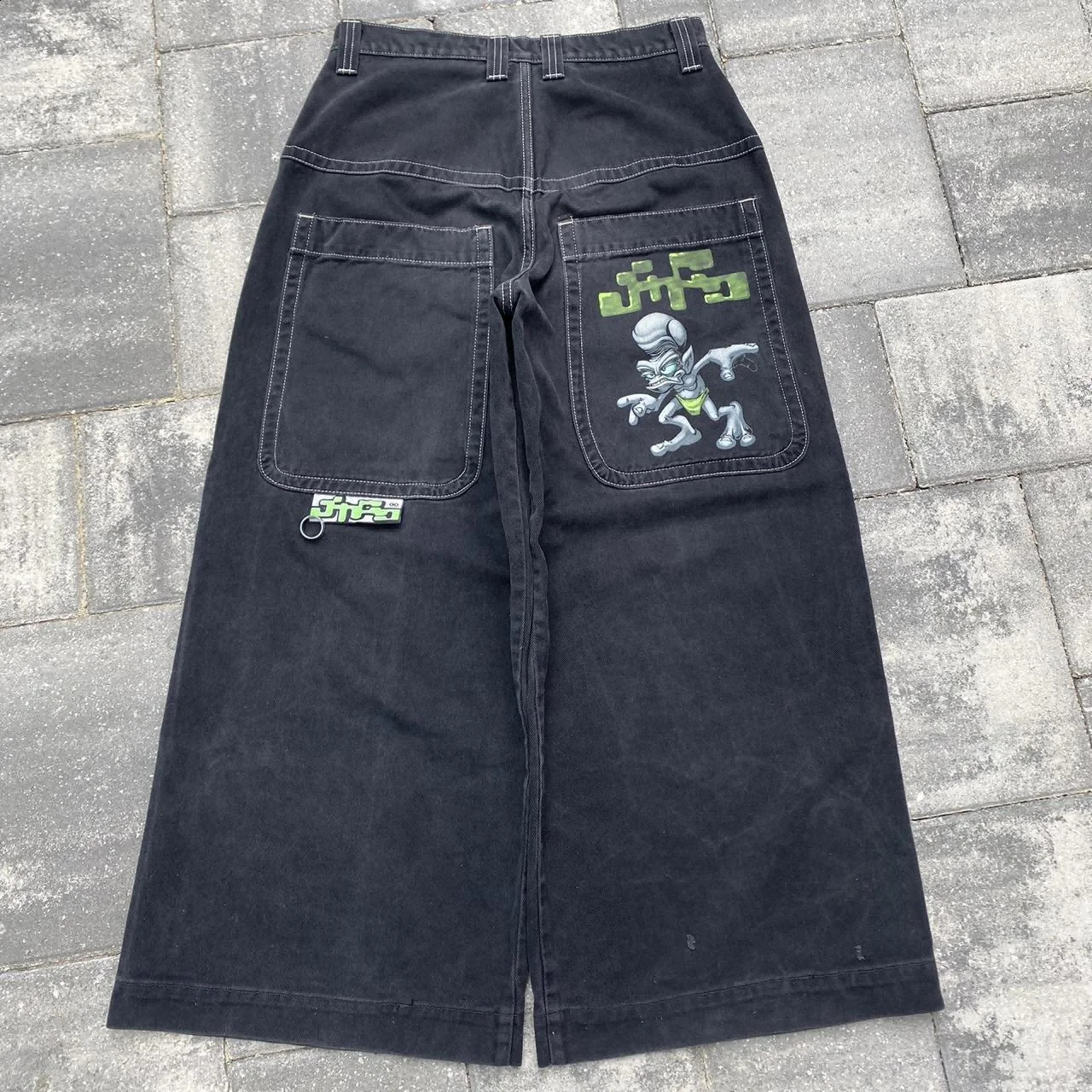 The latest JNCO Alien print jeans for summer 2024 American retro Harajuku loose casual black and green y2k JNCO jeans wide leg jeans240809