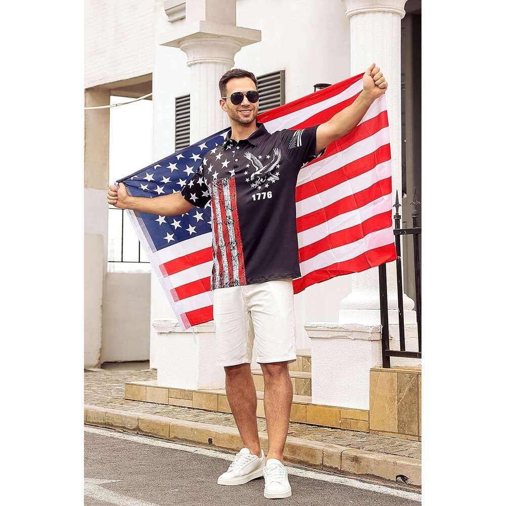 Fashion Mens Polo shirt American Flag Golf Shirts 4th of July Shirt Dry Fit USA Patriotic Short Polos shirts tshirt Casual tops summer clothes