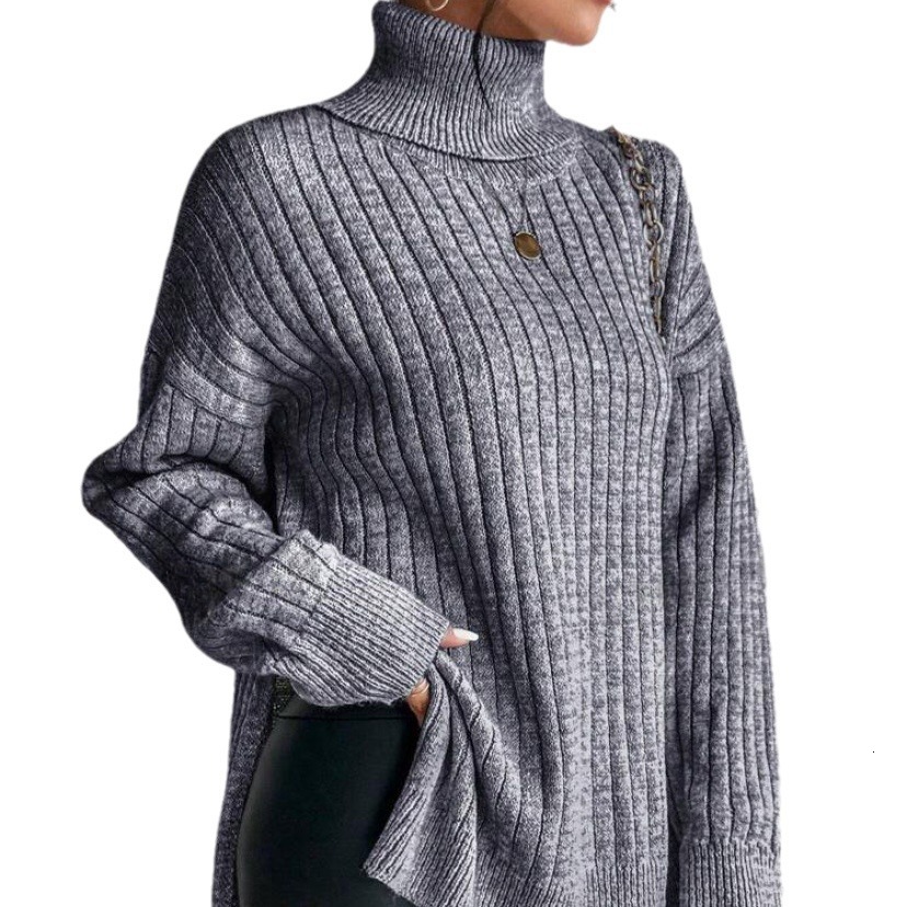 Lazy style high neck women's autumn and winter new Korean version loose slimming pullover long sleeved knitted sweater top dongdumaoyi