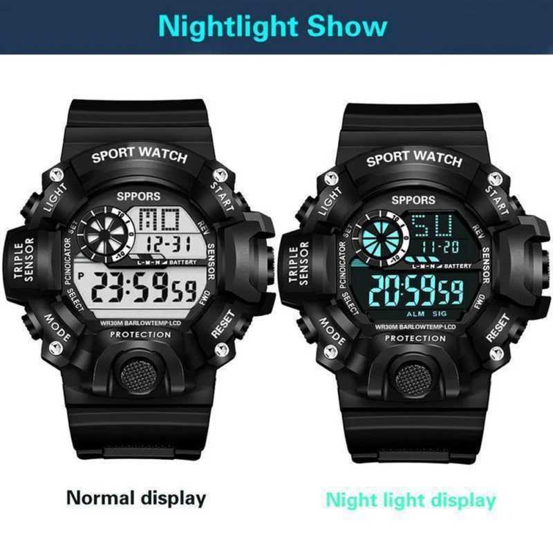 Mens Luminous Electronic Watches Fashion Childrens Sport Watch Noctilucent Alarm Clocks Watch for Boys Girls Black Y240809