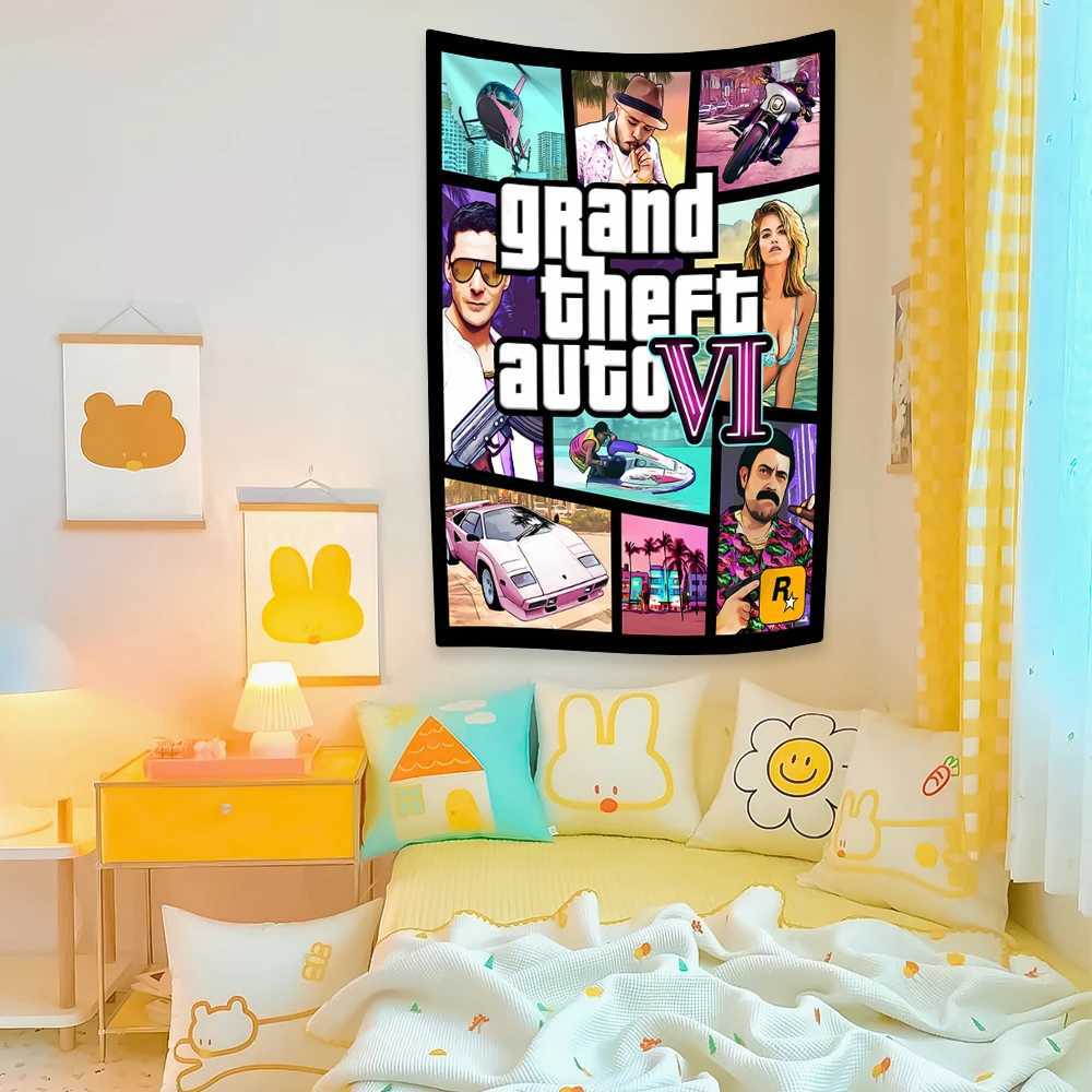 Gta 6 Vice City Decoration Bohemian Tapestry Wall Hanging Bedroom Dormitory Background Cloth Sofa Blanket Yoga Mat W240809