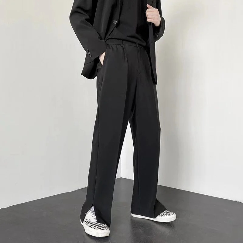 Grey Khaki Black Suit Pants Men Fashion Society Mens Dress Pants Korean Loose Straight Wide Leg Pants Mens Formal Trousers 240810