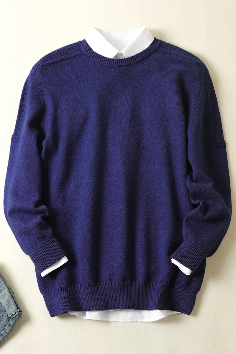 Saddle Shoulder round Neck Sweater Mens Autumn and Winter Knitted Pullover Business Casual Top High-End Woolen Sweater 240809