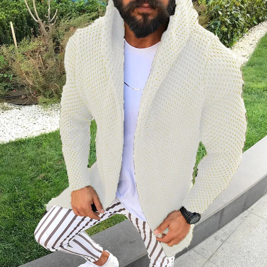 Fashion Men Sweater Cardigan Autumn Winter Slim Solid Color Long Sleeved Cardigan Hooded Knitted Sweater Mens Top 240814