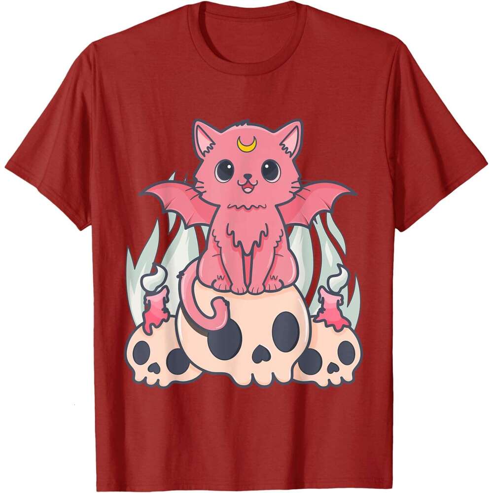 Halloween T shirt for Mens Kawaii Pastel Goth Cute Creepy Demon Cat and Skull Anime Art T-Shirt Shirts Tshirt Graphic Tee Casual Tops Clothes Short sl