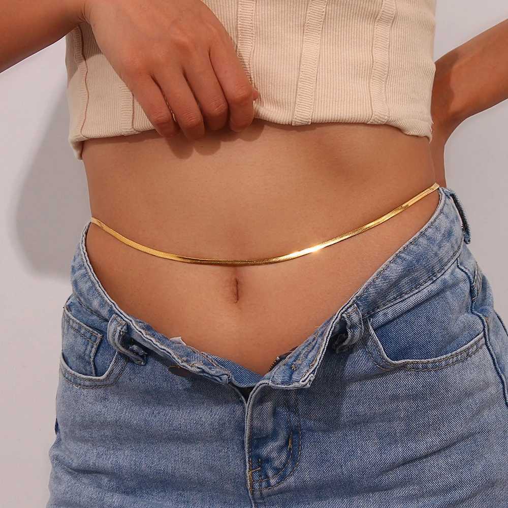E. B. Belle stainless steel gold-plated herringbone chain body jewelry waist and abdomen chain womens fashion body chain W240809