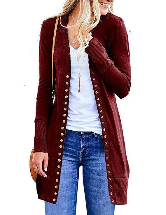 Autumn Winter Womens Sweater New Sweater Womens Solid Color Autumn Winter Button Long Cardigan