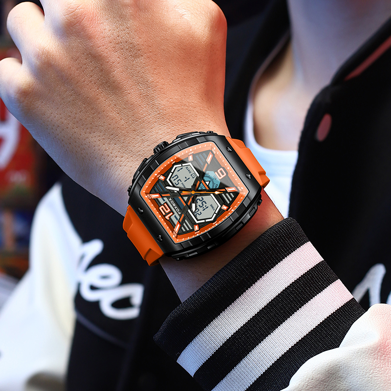 LIGE Men's New Waterproof Fashion Night Light Multifunctional Alarm Clock Dual Screen Electronic Watch Sports Men's Watch