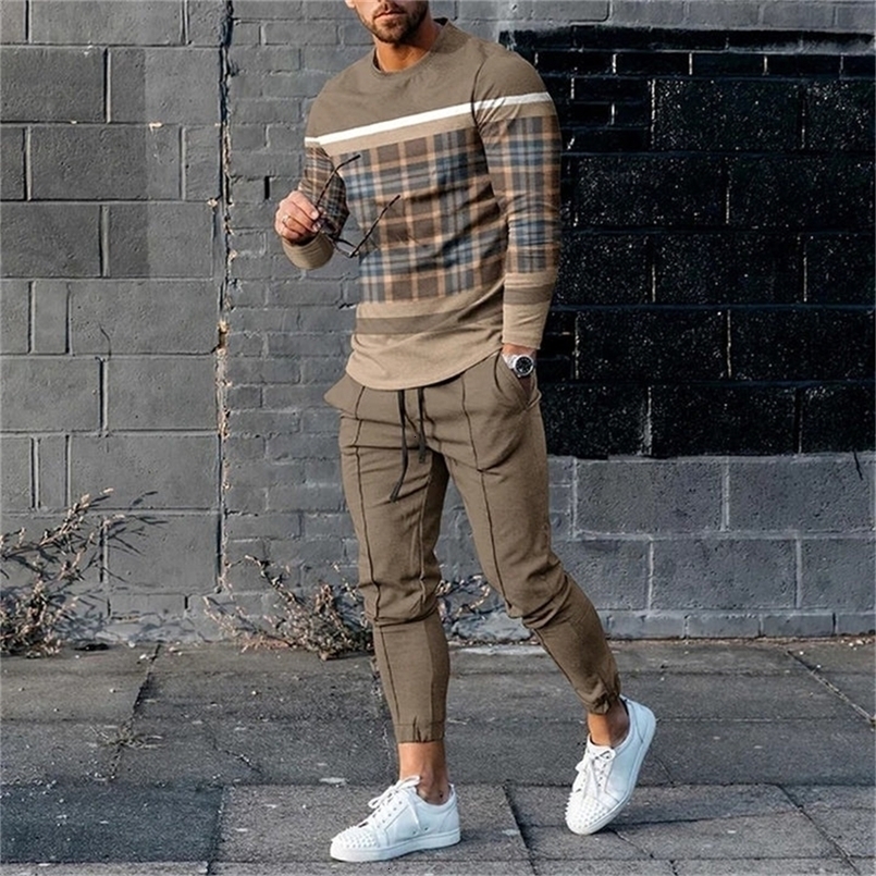 Men Spring And Autumn Vintage Tracksuit Casual long Sleeve T-ShirtPants Suit two-Piece Set Man Clothing Street Sportswear 240806CJ