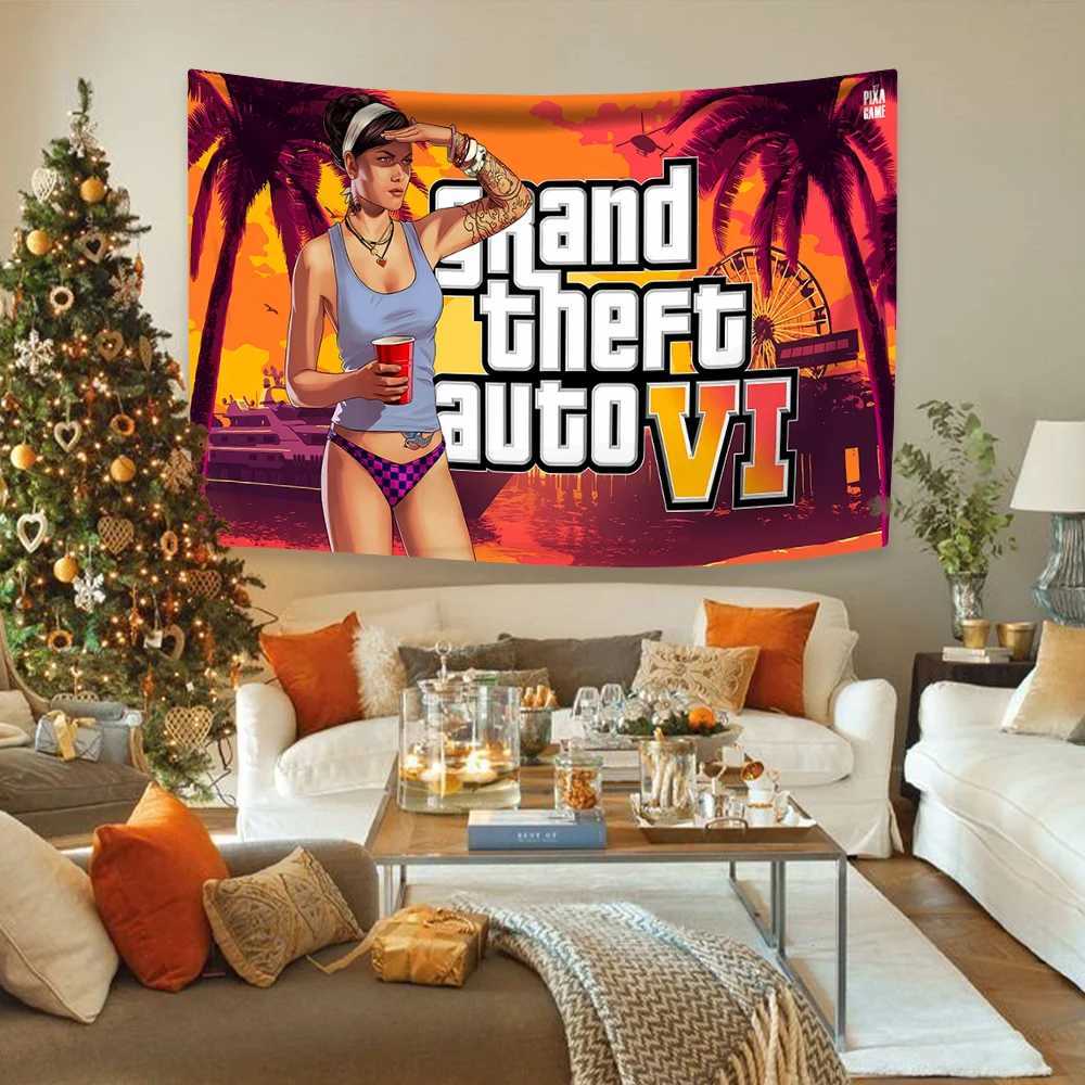 Gta 6 Vice City Decoration Bohemian Tapestry Wall Hanging Bedroom Dormitory Background Cloth Sofa Blanket Yoga Mat W240809