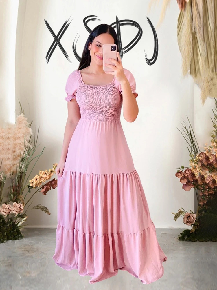Summer Lady Long A-line Dress U Collar Pleated Fairy Womens Dress Sexy Women Dress Maxi Long Elegant Evening Party 240810