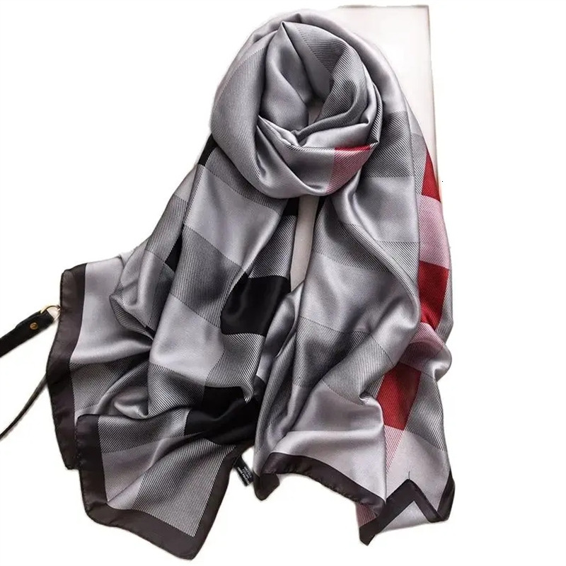 Designer Brand Women Silk Scarf Plaid Long Scarves Beach Pareo Stole Foulard Femme Bandana Hijab Lady Shawls and Wraps