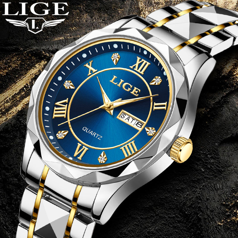 LIGE Men's Quartz Watch Men's Classic Traditional Watch Stainless Steel strap Men's Casual Waterproof Watch Youth Fashion Watch Student