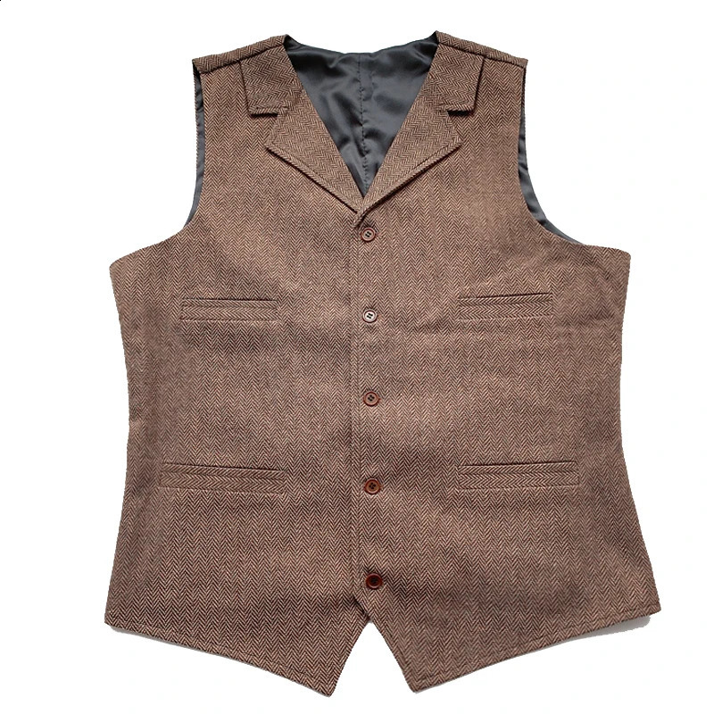 Mens suit vest brown wedding wool tweed business jacket casual slim fit mens 240809
