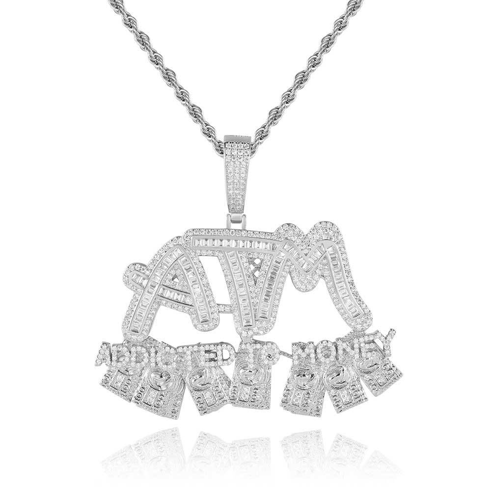 Charm ATM Dollar Letters Pendants Necklace 18K Gold Plated Men T Zircon Rap Jewelry