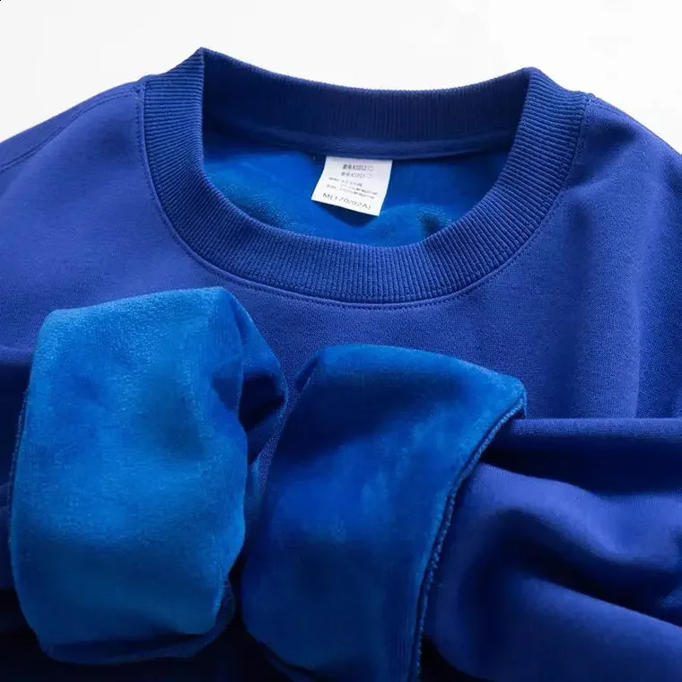 600G Cotton Plush Thickened Sweatshirt Thin Heavyweight Solid Round Neck Sweater Autumn Winter Warm yy240918
