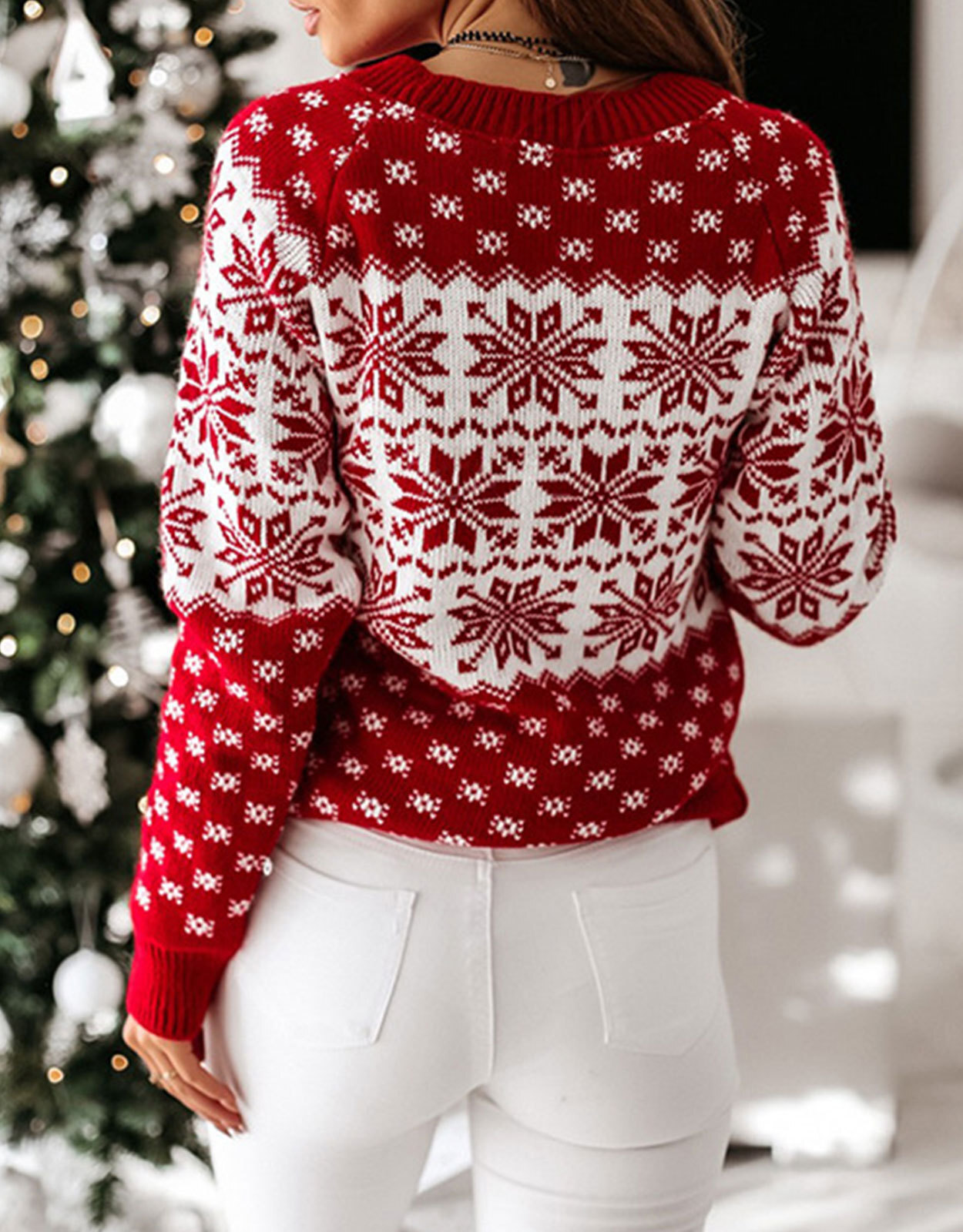 Autumn and Winter Womens Sweater New Christmas Snowflake Long Sleeved Knitted Sweater Fashionable Pullover Knitted Sweater for Women