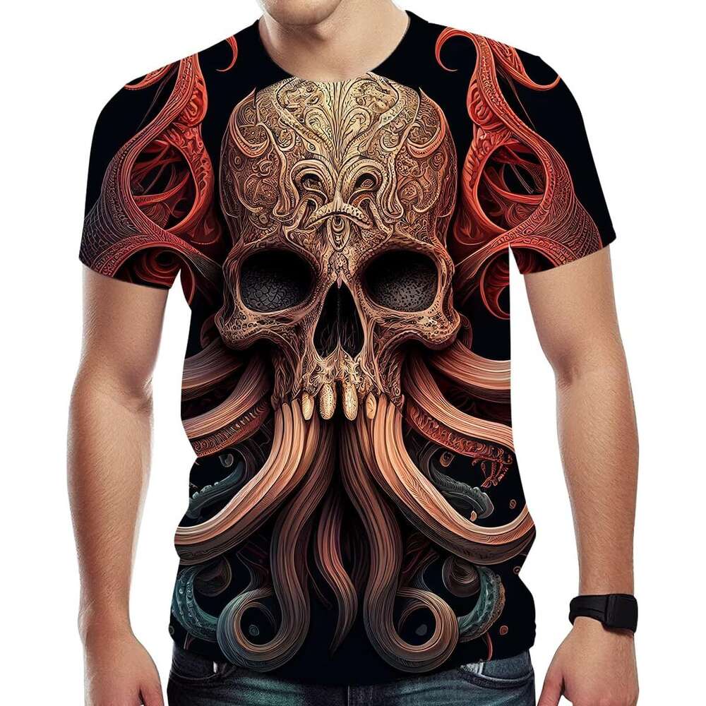 Halloween Mens T shirt Skull Octopus King Shirt Retro Fun Sea Creature Personality T-Shirt shirts tshirt graphic tee Casual tops summer clothes Short 