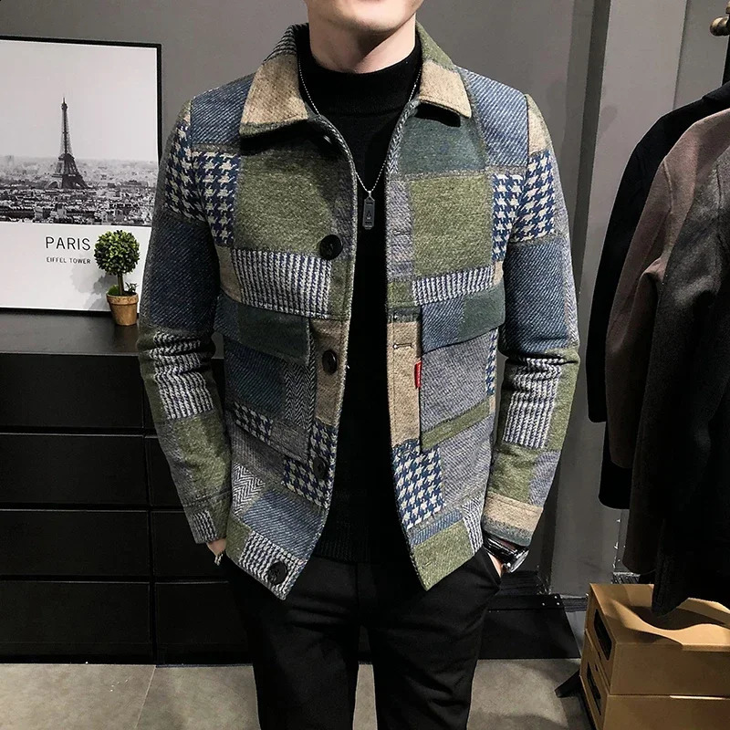 Mens plain weave jacket with multiple pockets flip collar button jacket fashionable and casual outdoor jacket high-quality mens clothing240809