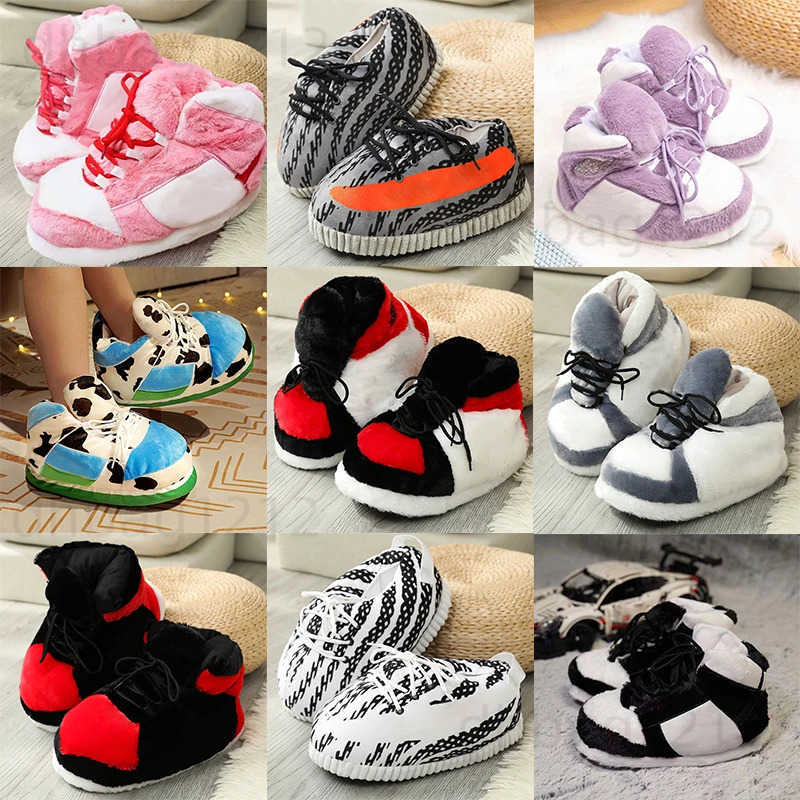 Slippers Cute cartoon animals Warm home plush shoes Womens/Mens winter cotton cute shoes Womens foam sneakers Bread fat slider size T240810