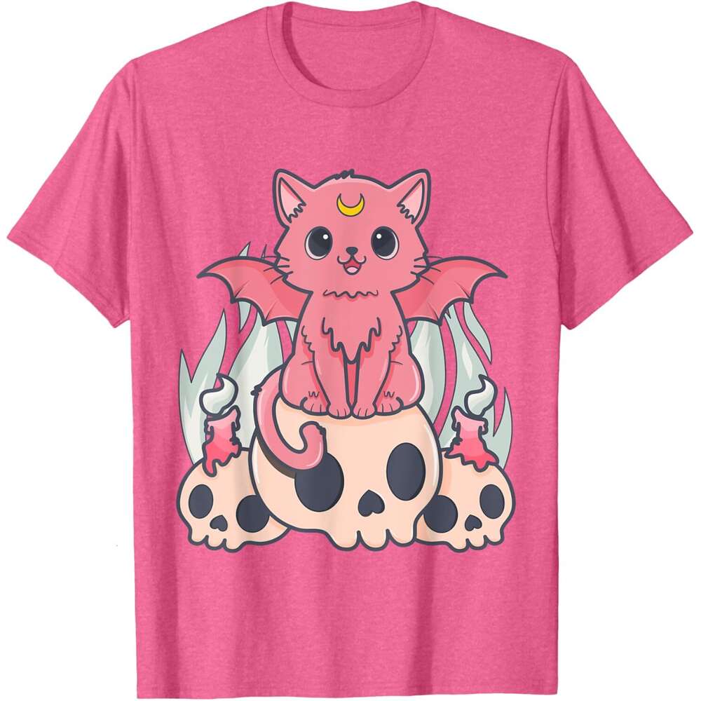 Halloween T shirt for Mens Kawaii Pastel Goth Cute Creepy Demon Cat and Skull Anime Art T-Shirt Shirts Tshirt Graphic Tee Casual Tops Clothes Short sl
