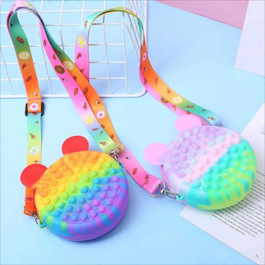 Cute cartoon colorful stress relief shoulder crossbody bag for boys and girls holiday gift kids stress relief pop fingertip toy Y240809