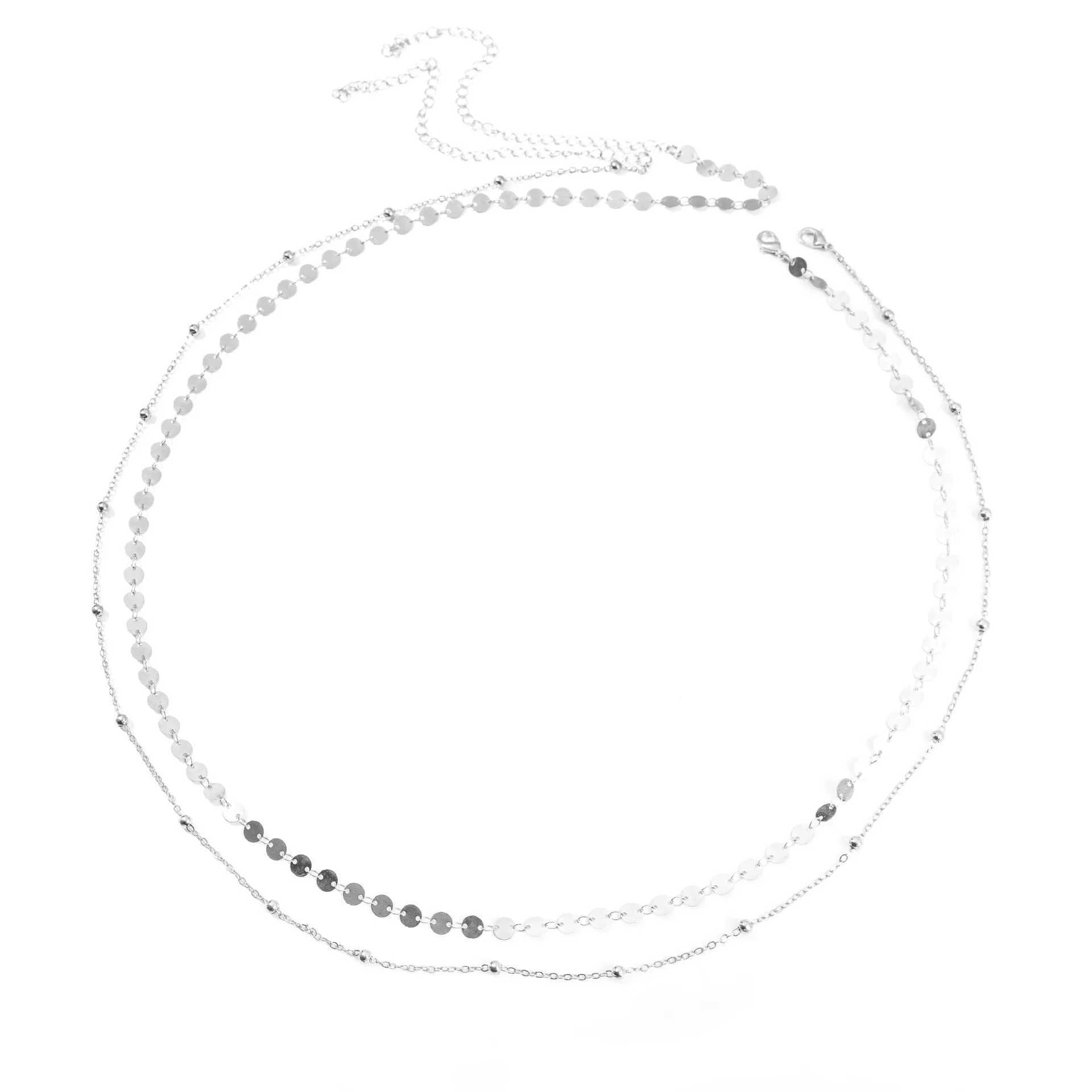 Cross border jewelry from Europe and America simple sequin beads stainless steel handmade waist chain womens body chain W240809