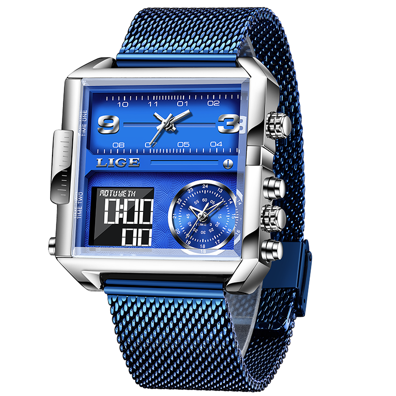 LIGE New Men's Quartz Watch Waterproof Sports Electronic Digital Clock Multi functional Electronic Alarm Clock Student Watch