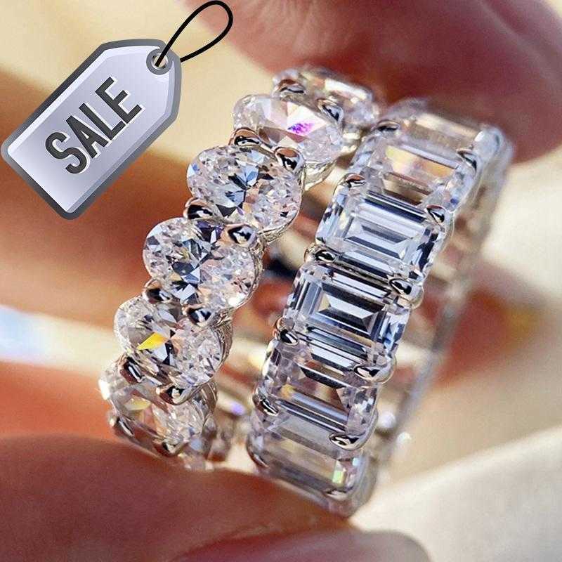 Wedding Rings Fashion Personality Emerald Cut Moissanite Row Ring Trendy Bands Women Geometric