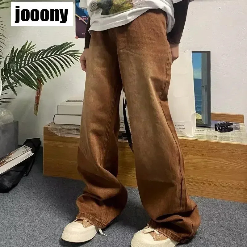 Mens Trend Street Hip Hop Straight Tube Loose Wide Leg Casual Long Pants Vintage Harajuku Gradient Wash Jeans Versatile Daily 240814
