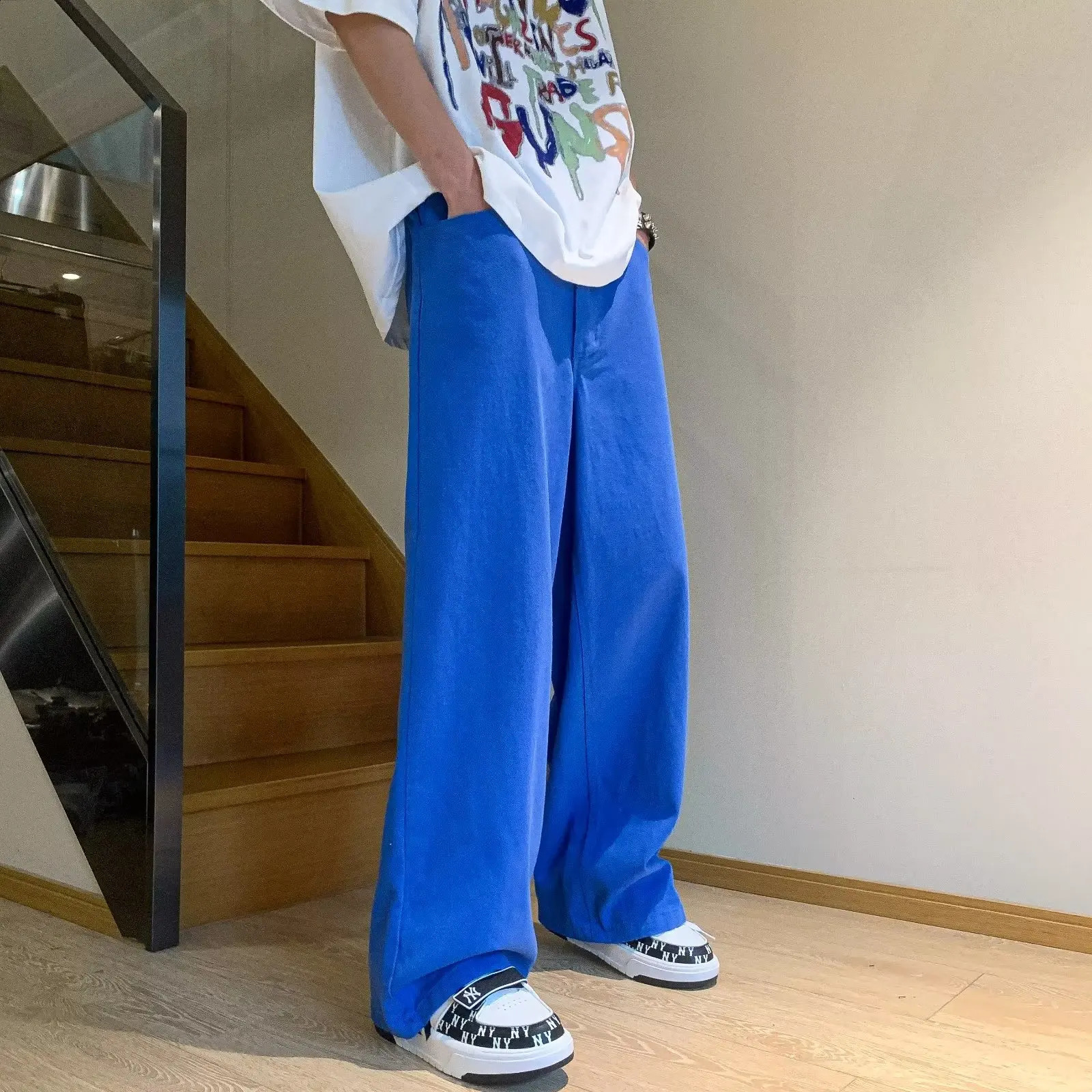 Pink Jeans Men Summer Vintage Simple Solid Color All-match Baggy Wide Leg Trouser Cozy High Street Harajuku Korean Style Clothes 240814