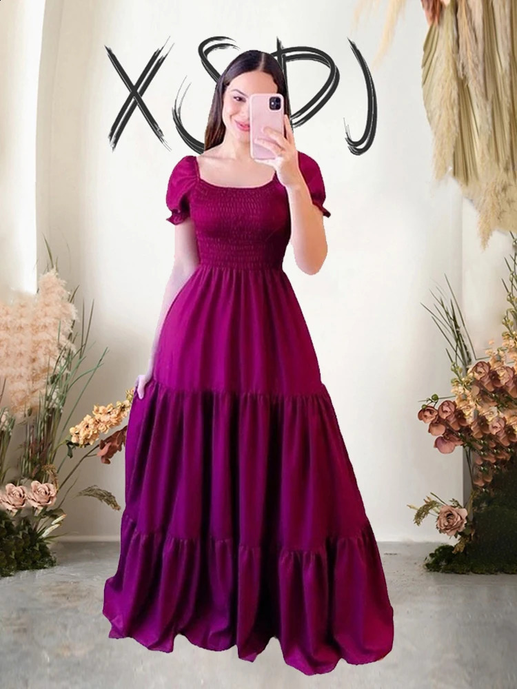 Summer Lady Long A-line Dress U Collar Pleated Fairy Womens Dress Sexy Women Dress Maxi Long Elegant Evening Party 240810