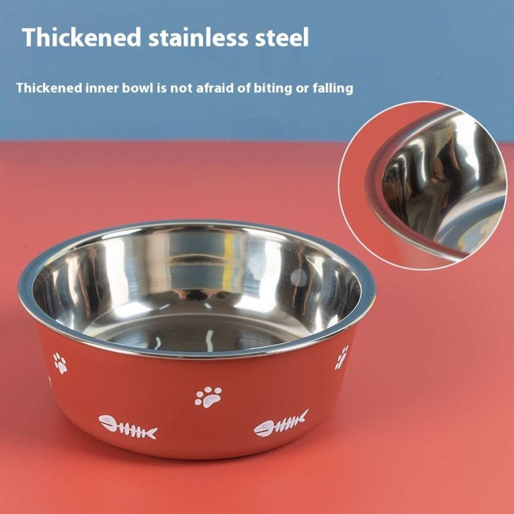 New Double Layer Thickened or Absorbing Non slip Pet Nordic Style Stainless Steel Dog Bowl, Cat Bowl