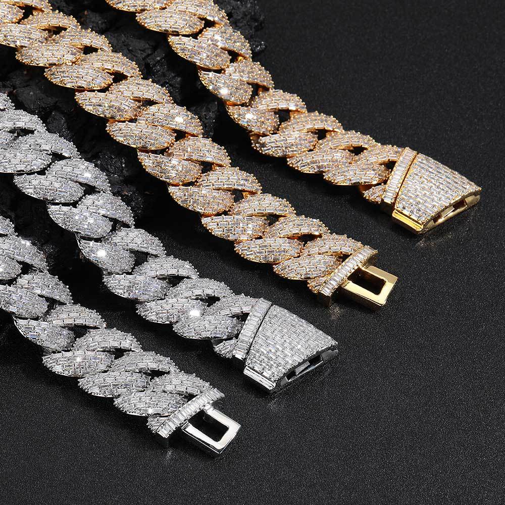 24mm Hip Hop Bubble Cuban Link Chain Necklace Bracelet 5A T Zircon Gold Plated