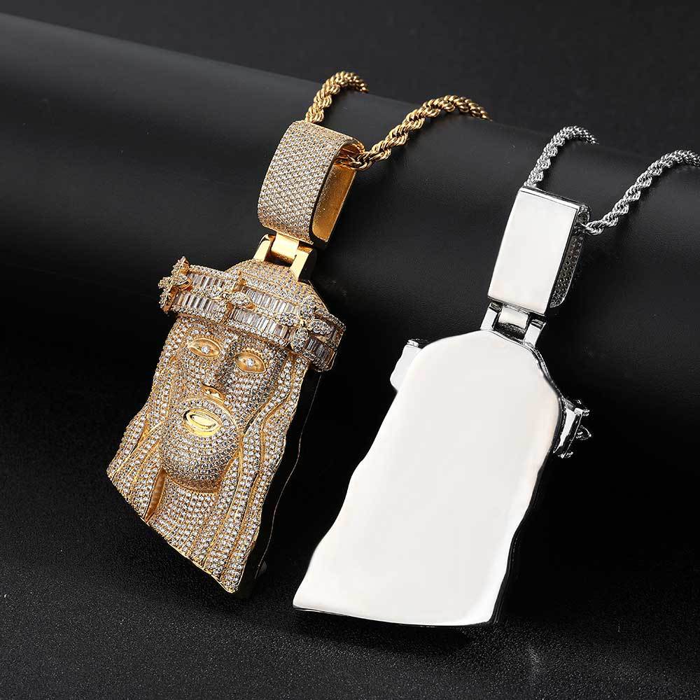 Hip Hop Jesus Face Pendant Necklace T Square Zircon 18k Real Gold Plated Mens Jewelry