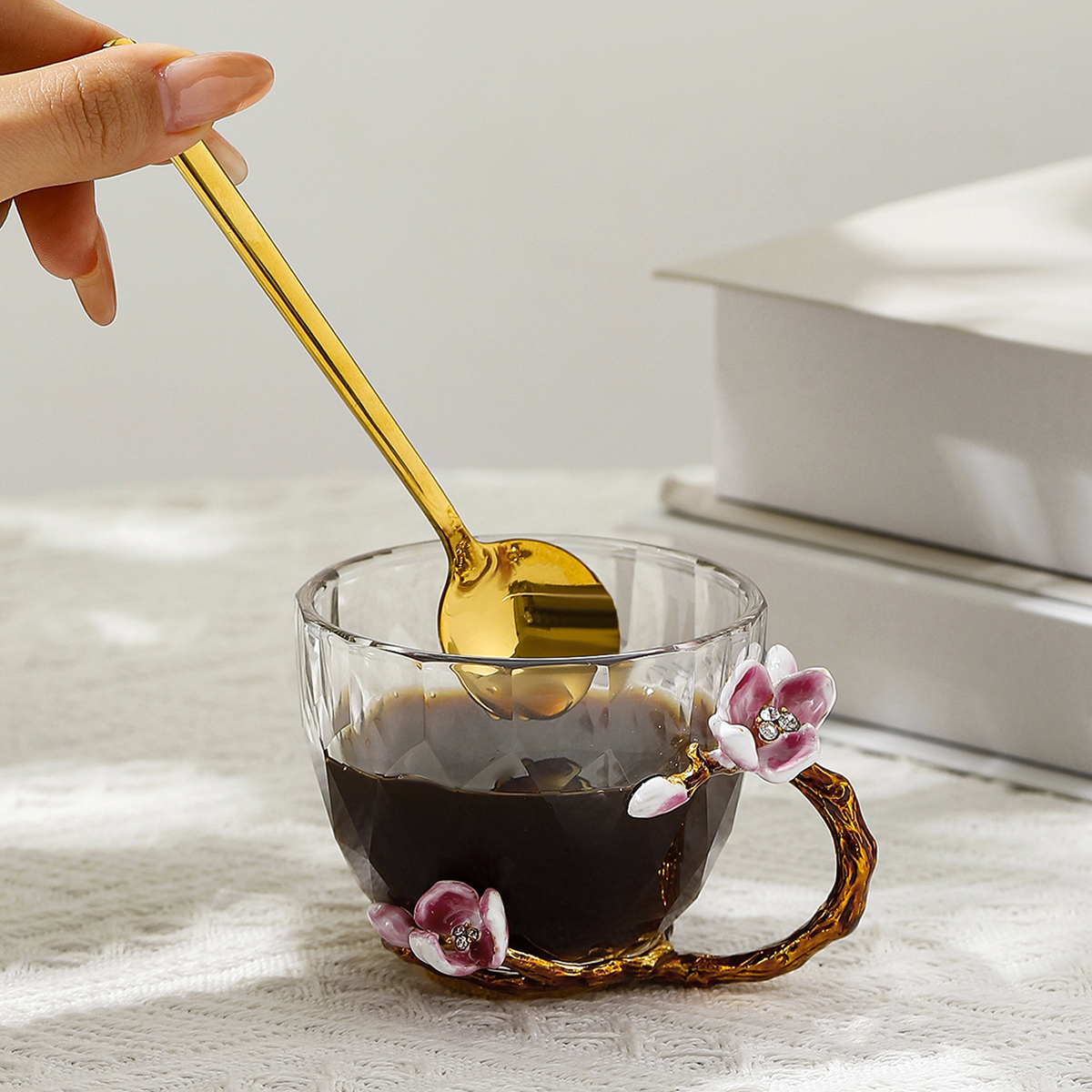 Round enamel color water cup high temperature resistant crystal glass light luxury transparent teacup