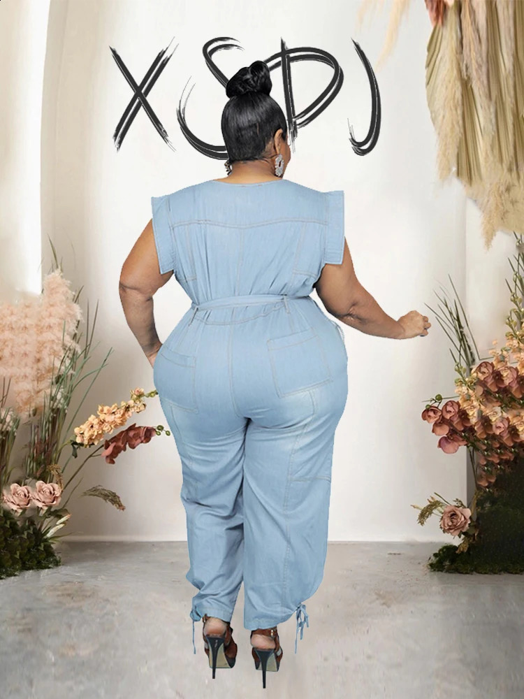 Women Jumpsuit Long Elegant Summer One Piece Denim Female Jumpsuit Jeans Casual Plus Size Jumpsuit Wholesale Drop 240810