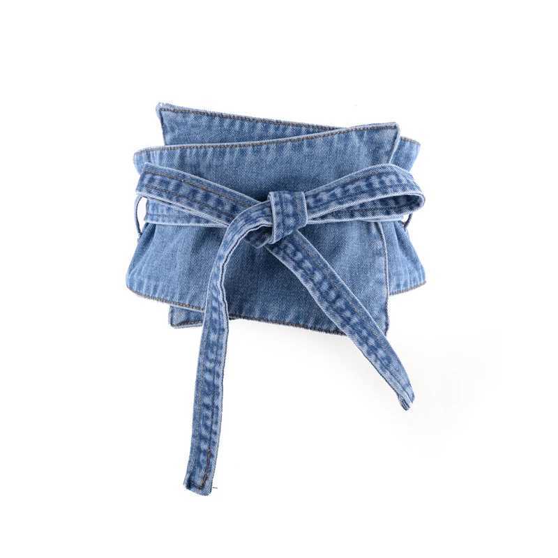 Belts Womens denim belt Peplum waist wide corset butterfly strap dress Gothic bicycle decal lace bow detachable belt Y240810OYST