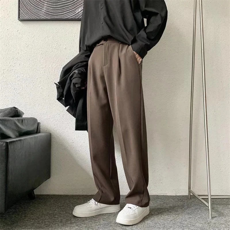 Brown/Black Suit Pants Men Fashion Society Mens Dress Pants Korean Loose Straight Casual Pants Mens Office Formal Trousers S-3XL 240810