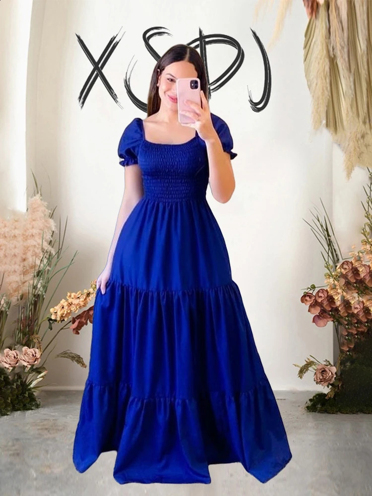 Summer Lady Long A-line Dress U Collar Pleated Fairy Womens Dress Sexy Women Dress Maxi Long Elegant Evening Party 240810