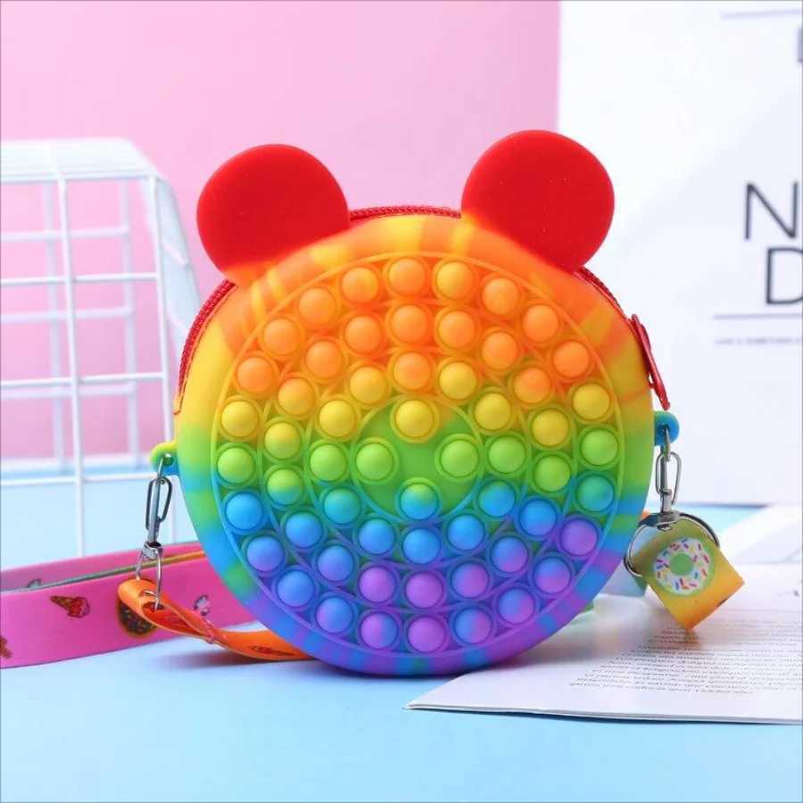 Cute cartoon colorful stress relief shoulder crossbody bag for boys and girls holiday gift kids stress relief pop fingertip toy Y240809