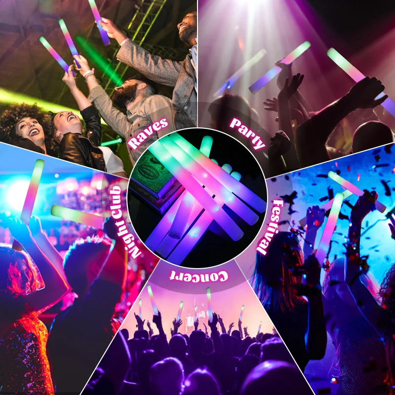 15/30Pcs LED Glow Sticks Bulk Colorful RGB Glow Foam Stick Cheer Tube Dark Light for Xmas Birthday Wedding Party Supplies 240809