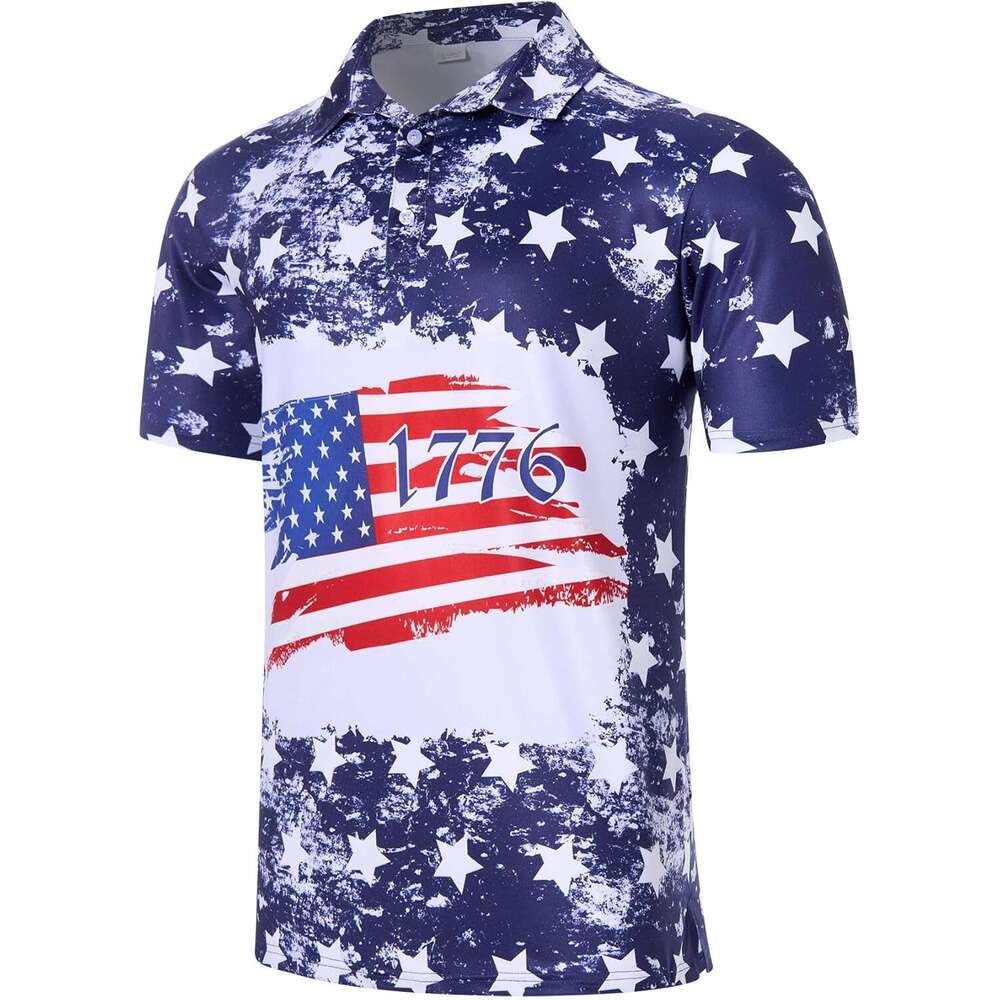 Fashion Mens Polo shirt Mens American Flag Golf Shirts 4th of July Polo Shirt Dry Fit USA Patriotic Polos shirts tshirt Casual tops summer Short sleev