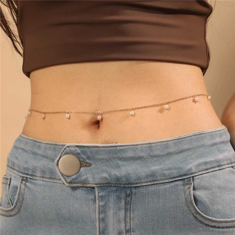 Sexy retro fashion pearl pendant belly chain connecting body chain waist chain streetwear summer womens fashion body jewelry W240809