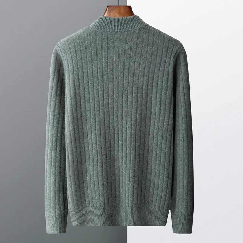 Autumn and winter 100% pure wool mens stand collar thickened cardigan cashmere sweater casual knitted plus size top w240824