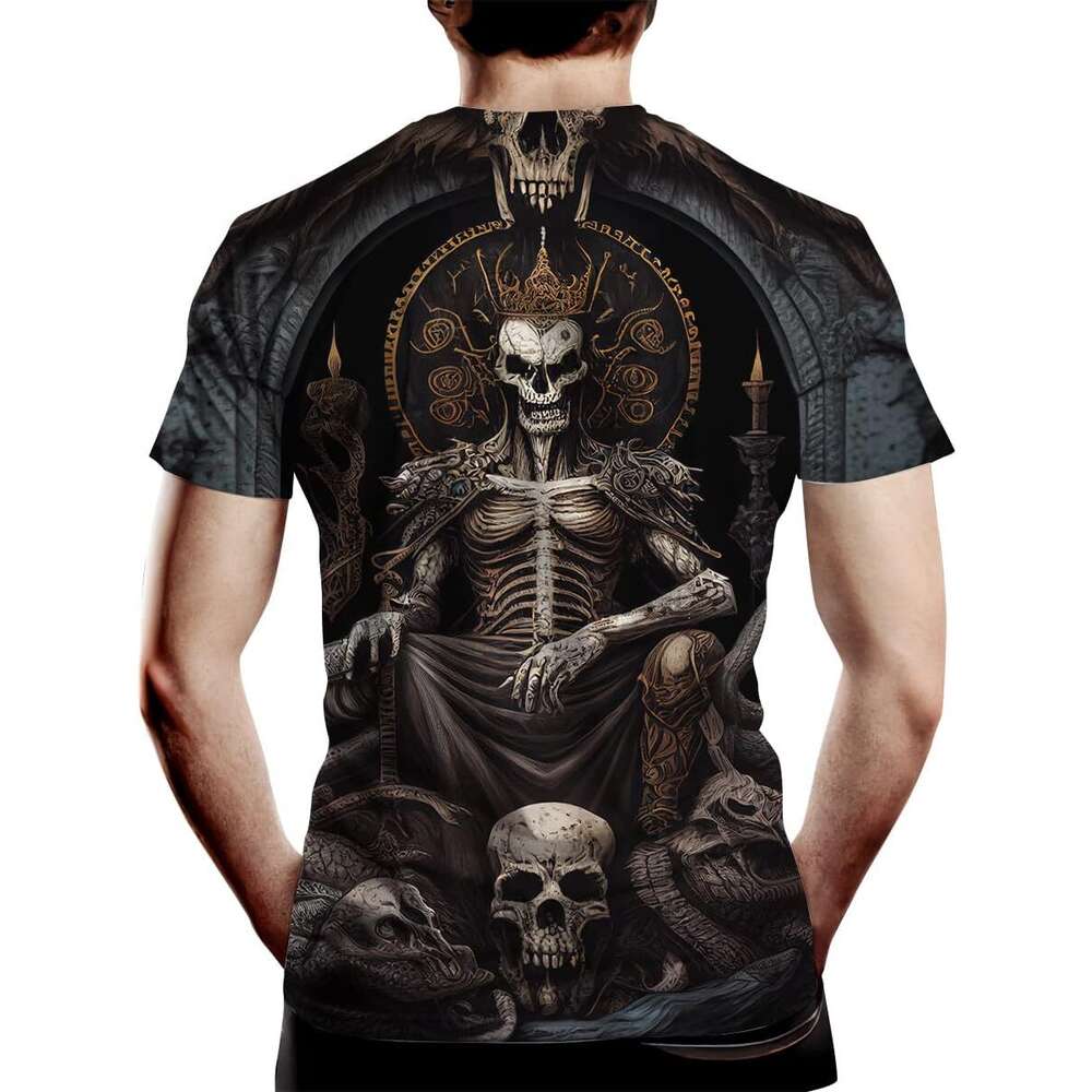 Halloween Mens T shirt Skull King Head Wearing Gold Crown Casual Short-Sleeved Mens Shirt shirts tshirt graphic tee Casual tops summer clothes Short s